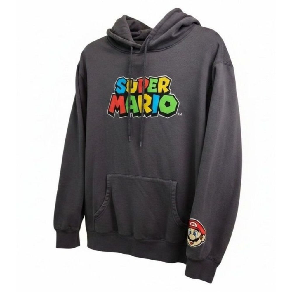 Nintendo Super Mario Graphic Logo Pullover Hoodie with Mario Patch - Picture 1 of 4